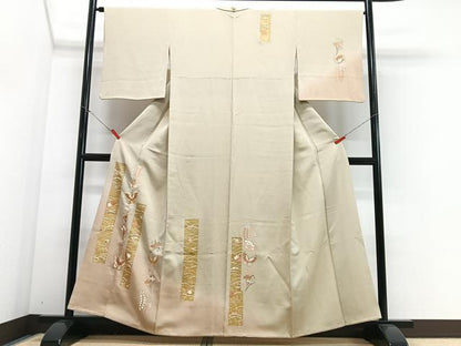 平和屋着物■訪問着　駒刺繍　雪芝短冊花蝶文　暈し染め　金彩　正絹　逸品　CABJ8316xe