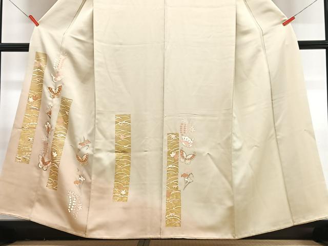 平和屋着物■訪問着　駒刺繍　雪芝短冊花蝶文　暈し染め　金彩　正絹　逸品　CABJ8316xe