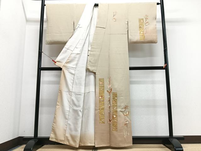 平和屋着物■訪問着　駒刺繍　雪芝短冊花蝶文　暈し染め　金彩　正絹　逸品　CABJ8316xe