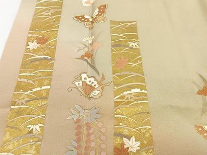 平和屋着物■訪問着　駒刺繍　雪芝短冊花蝶文　暈し染め　金彩　正絹　逸品　CABJ8316xe