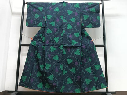 平和屋着物■上質な紬　舞葉文　葡萄　正絹　逸品　CABJ8317xe