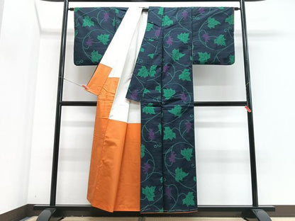 平和屋着物■上質な紬　舞葉文　葡萄　正絹　逸品　CABJ8317xe
