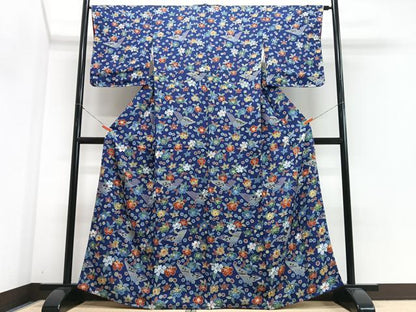 平和屋着物■上質な小紋　絞り　扇面花文　正絹　逸品　未使用　CABJ8318xe