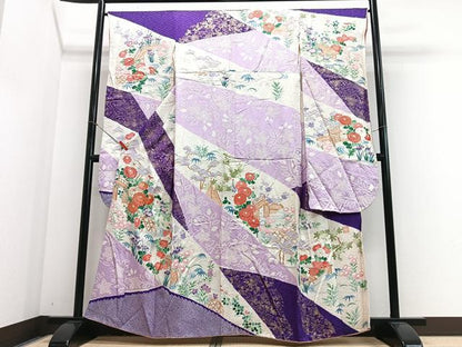 平和屋着物■豪華振袖　駒刺繍　絞り　地主神社　草花文　金銀彩　正絹　逸品　CABJ8322xe