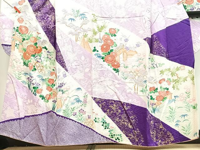 平和屋着物■豪華振袖　駒刺繍　絞り　地主神社　草花文　金銀彩　正絹　逸品　CABJ8322xe
