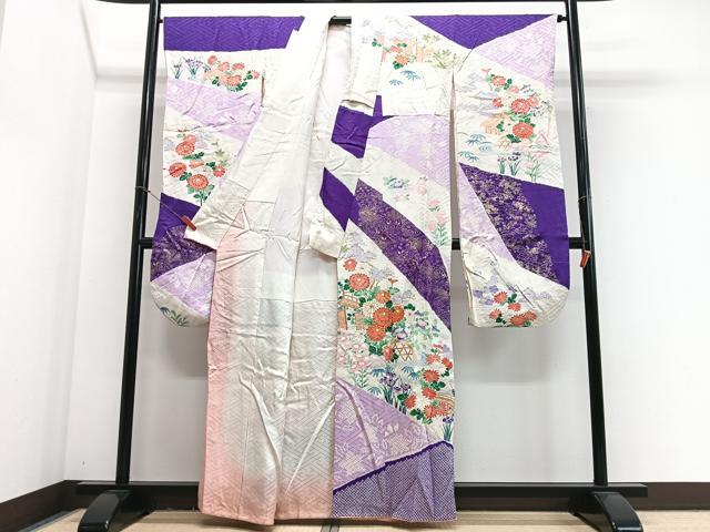 平和屋着物■豪華振袖　駒刺繍　絞り　地主神社　草花文　金銀彩　正絹　逸品　CABJ8322xe