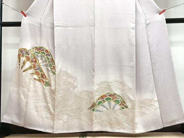 平和屋着物■色留訪問着　駒刺繍　片輪車立波文　金彩　正絹　逸品　CABJ8323xe