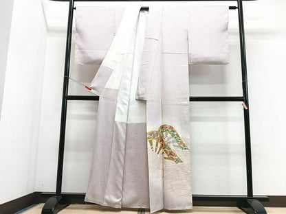 平和屋着物■色留訪問着　駒刺繍　片輪車立波文　金彩　正絹　逸品　CABJ8323xe
