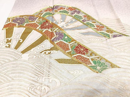 平和屋着物■色留訪問着　駒刺繍　片輪車立波文　金彩　正絹　逸品　CABJ8323xe