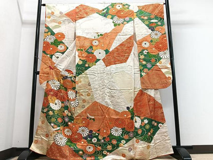 平和屋着物■豪華振袖　駒刺繍　立波花文　金彩　正絹　逸品　CABJ8326xe