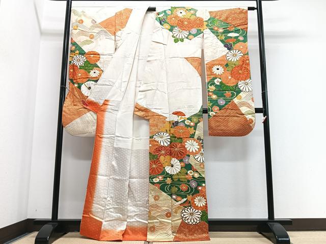平和屋着物■豪華振袖　駒刺繍　立波花文　金彩　正絹　逸品　CABJ8326xe
