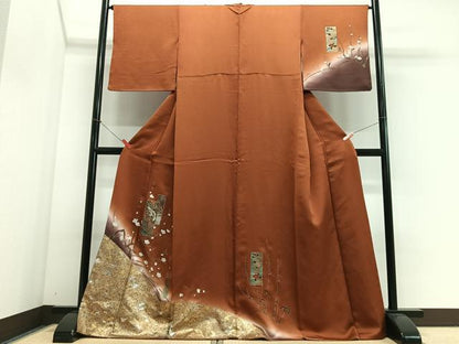 平和屋着物■訪問着　短冊花鳥文　暈し染め　金銀彩　正絹　逸品　CABJ8344xe