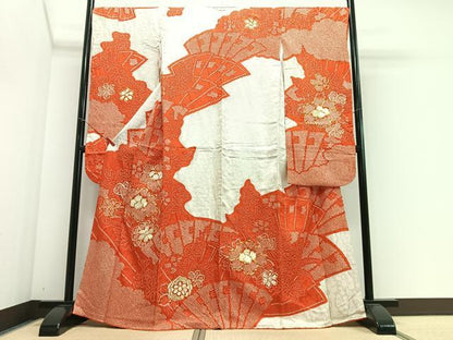 平和屋着物■豪華振袖　駒刺繍　絞り　扇面花文　正絹　逸品　CABJ8351xe