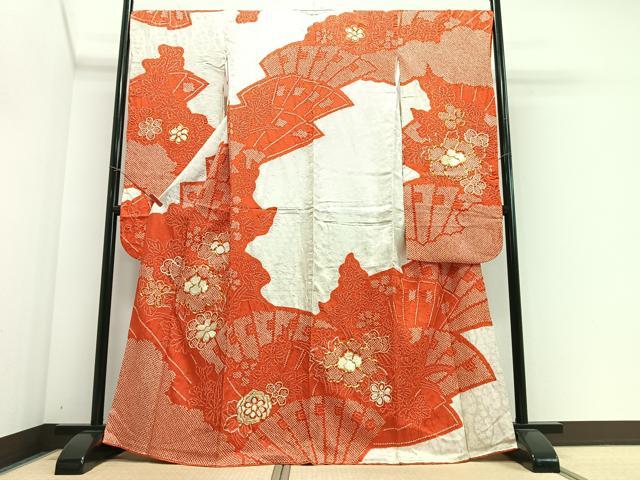 平和屋着物■豪華振袖　駒刺繍　絞り　扇面花文　正絹　逸品　CABJ8351xe