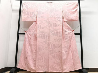 平和屋着物■上質な色無地　雲取り立波花地紋　珊瑚色　正絹　逸品　CABJ8355xe