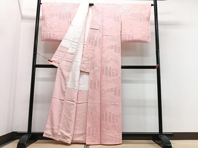 平和屋着物■上質な色無地　雲取り立波花地紋　珊瑚色　正絹　逸品　CABJ8355xe