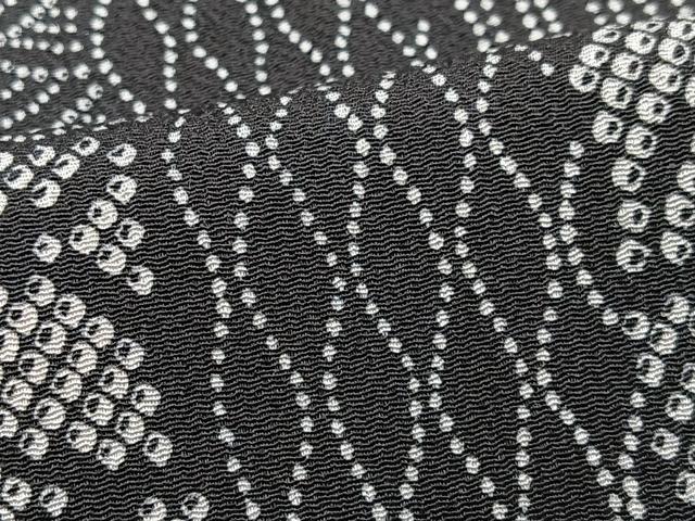 平和屋着物■上質な小紋　幾何学文様　黒地　鬼しぼ縮緬　正絹　逸品　CABJ8362xe
