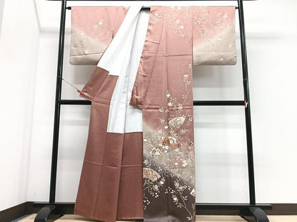 平和屋着物■訪問着　駒刺繍　流水地紙枝花文　暈し染め　金彩　正絹　逸品　CABJ8367xe