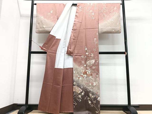 平和屋着物■訪問着　駒刺繍　流水地紙枝花文　暈し染め　金彩　正絹　逸品　CABJ8367xe