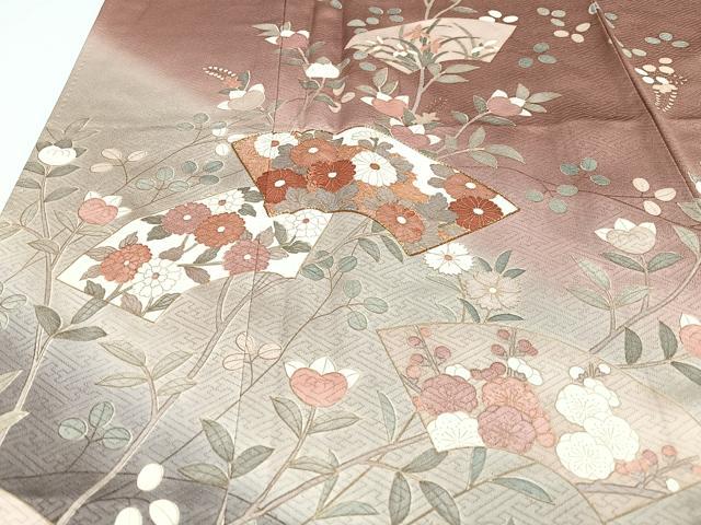 平和屋着物■訪問着　駒刺繍　流水地紙枝花文　暈し染め　金彩　正絹　逸品　CABJ8367xe