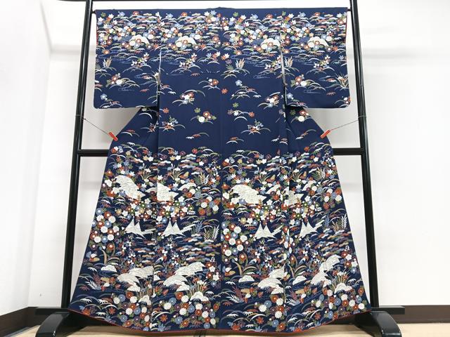 平和屋着物■訪問着　芝草花文　鬼しぼ縮緬　正絹　逸品　CABJ8368xe
