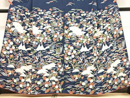 平和屋着物■訪問着　芝草花文　鬼しぼ縮緬　正絹　逸品　CABJ8368xe