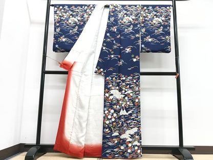 平和屋着物■訪問着　芝草花文　鬼しぼ縮緬　正絹　逸品　CABJ8368xe