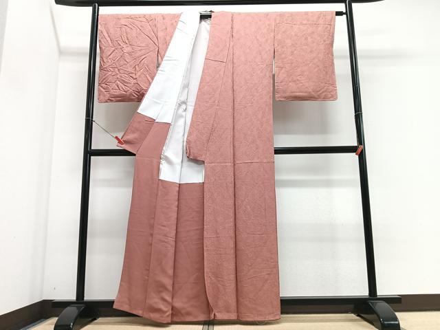 平和屋着物■上質な色無地　舞菊地紋　紅梅色　正絹　逸品　未使用　CABJ8369xe