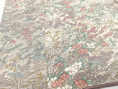 平和屋着物■上質な小紋　本草木染　花鳥文　鬼しぼ縮緬　正絹　逸品　CABJ8376xe