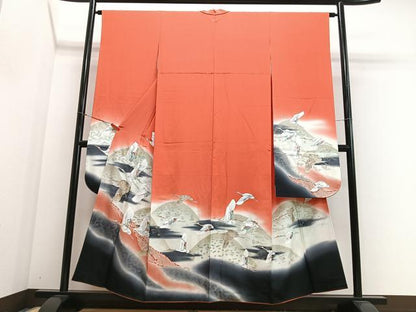 平和屋着物■豪華振袖　絞り　幾久重袖　飛鶴遠山文　暈し染め　金銀彩　正絹　逸品　CABJ8381xe