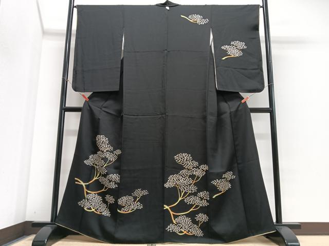 平和屋着物■訪問着　松　黒地　金彩　正絹　逸品　CABJ8383xe