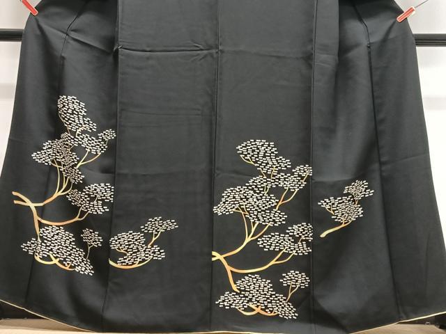 平和屋着物■訪問着　松　黒地　金彩　正絹　逸品　CABJ8383xe