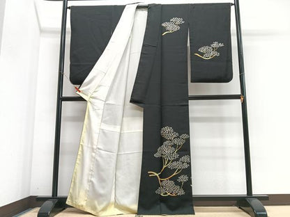 平和屋着物■訪問着　松　黒地　金彩　正絹　逸品　CABJ8383xe