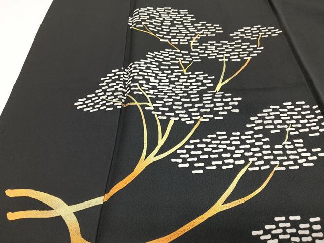 平和屋着物■訪問着　松　黒地　金彩　正絹　逸品　CABJ8383xe