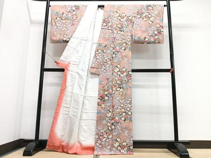 平和屋着物■上質な小紋　御所車花文　正絹　逸品　CABJ8388xe