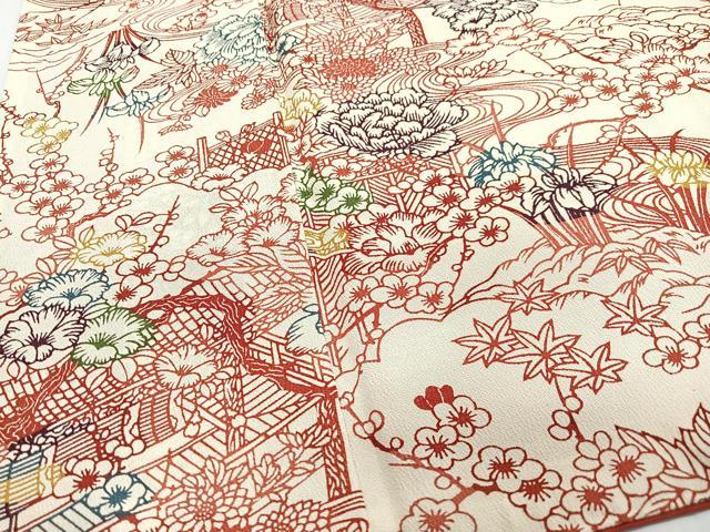 平和屋着物■上質な小紋　風景花文　正絹　逸品　CABJ8389xe