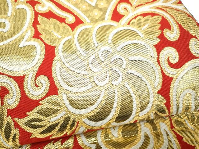 平和屋着物●西陣　川島織物　六通柄　本袋帯　花唐草文　黒地　金糸　正絹　逸品　CABJ8402hy