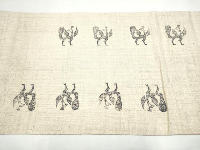 平和屋着物●太鼓柄袋帯　作家物　紬地　型染め　鳳凰　正絹　逸品　CABJ8404hy