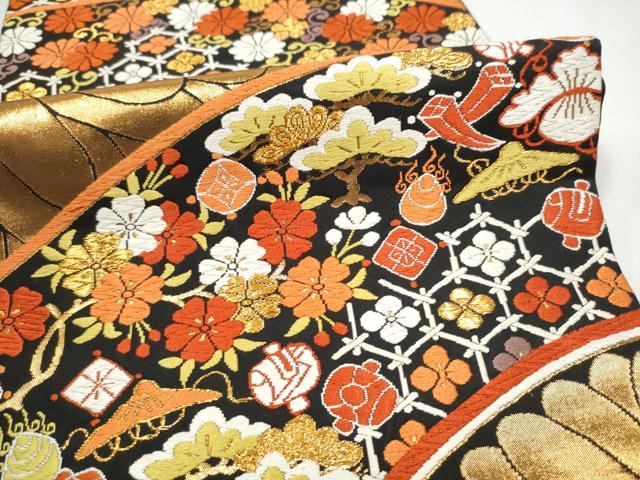 平和屋着物●西陣　河合美術織物謹製　六通柄袋帯　唐織　宝尽くし文　金糸　正絹　逸品　CABJ8408hy