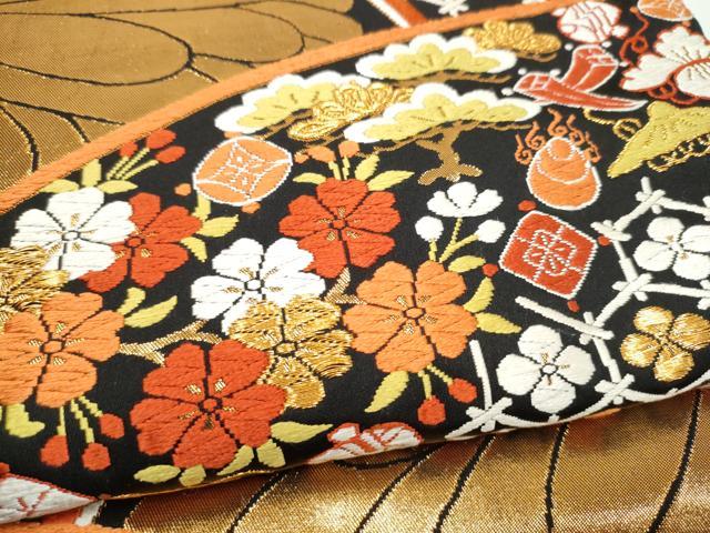 平和屋着物●西陣　河合美術織物謹製　六通柄袋帯　唐織　宝尽くし文　金糸　正絹　逸品　CABJ8408hy