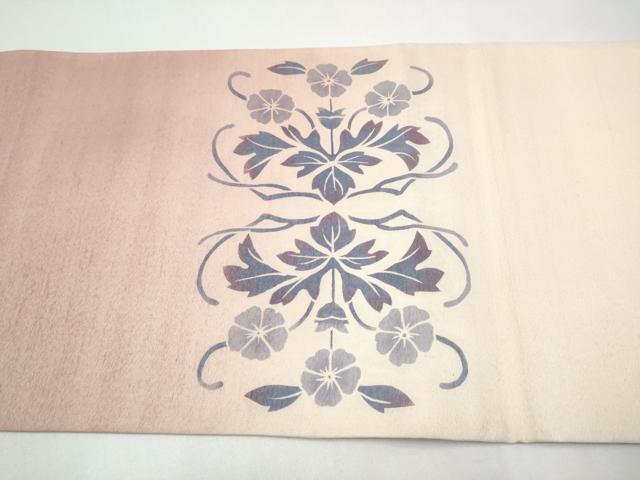 平和屋着物●太鼓柄袋帯　紬地　型染め　草花文　正絹　逸品　CABJ8409hy