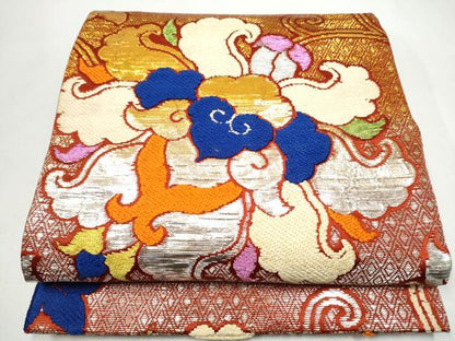 平和屋着物●丸帯　更紗花唐草文　金銀糸　正絹　逸品　CABJ8411hy