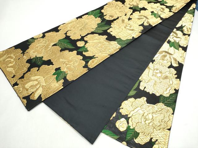 平和屋着物●全通柄袋帯　舞花文　黒地　金糸　正絹　逸品　CABJ8412hy