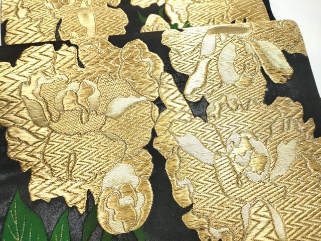 平和屋着物●全通柄袋帯　舞花文　黒地　金糸　正絹　逸品　CABJ8412hy