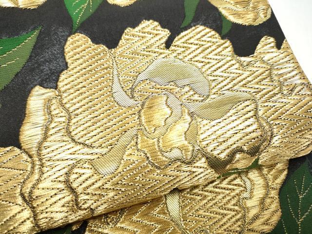 平和屋着物●全通柄袋帯　舞花文　黒地　金糸　正絹　逸品　CABJ8412hy