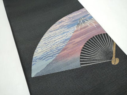 平和屋着物●BANKANわものや　太鼓柄袋帯　扇面遠山霞文　金銀糸　正絹　逸品　CABJ8414hy
