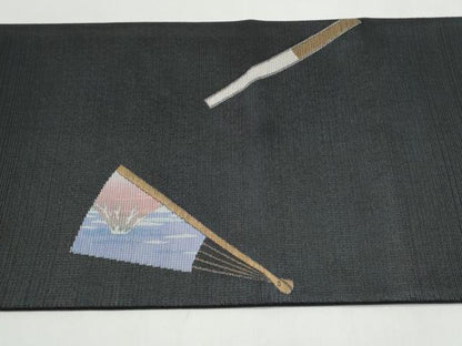 平和屋着物●BANKANわものや　太鼓柄袋帯　扇面遠山霞文　金銀糸　正絹　逸品　CABJ8414hy