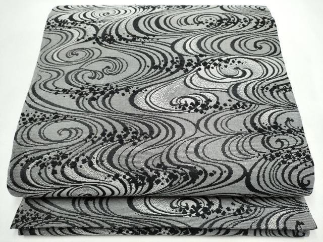 平和屋着物●六通柄袋帯　向かい鳥正倉院花文　黒地　銀糸　正絹　逸品　CABJ8416hy
