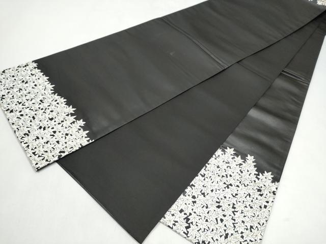 平和屋着物●太鼓柄袋帯　総刺繍　楓文　黒地　金糸　正絹　逸品　CABJ8420hy