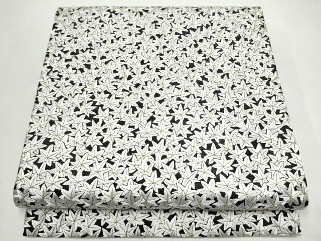 平和屋着物●太鼓柄袋帯　総刺繍　楓文　黒地　金糸　正絹　逸品　CABJ8420hy